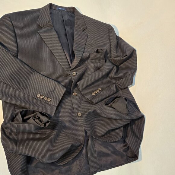 RALPH LAUREN Dillard's BLACK 100% Wool WHITE Pinstripe Blazer Men's Size 50R. - Picture 9 of 17